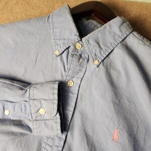 Ralph Lauren Oxford Button Down Shirt Light Blue Corduroy Polo Pony Mens L
